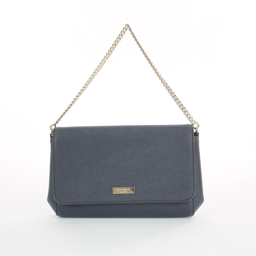 Kate Spade Leather Chain Shoulder Bag Navy Blue Flap Gold Chain Strap